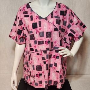 Scrubstar Pink Ribbons Cotton 3X Breast Cancer Awareness Support Survivor